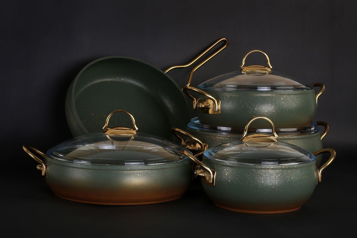 Изображение Набор посуды из гранита зеленого цвета