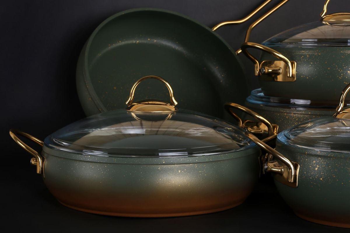 Изображение Набор посуды из гранита зеленого цвета