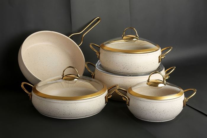 Picture of Ivory Color Granite Cookware Gold Glass Cover