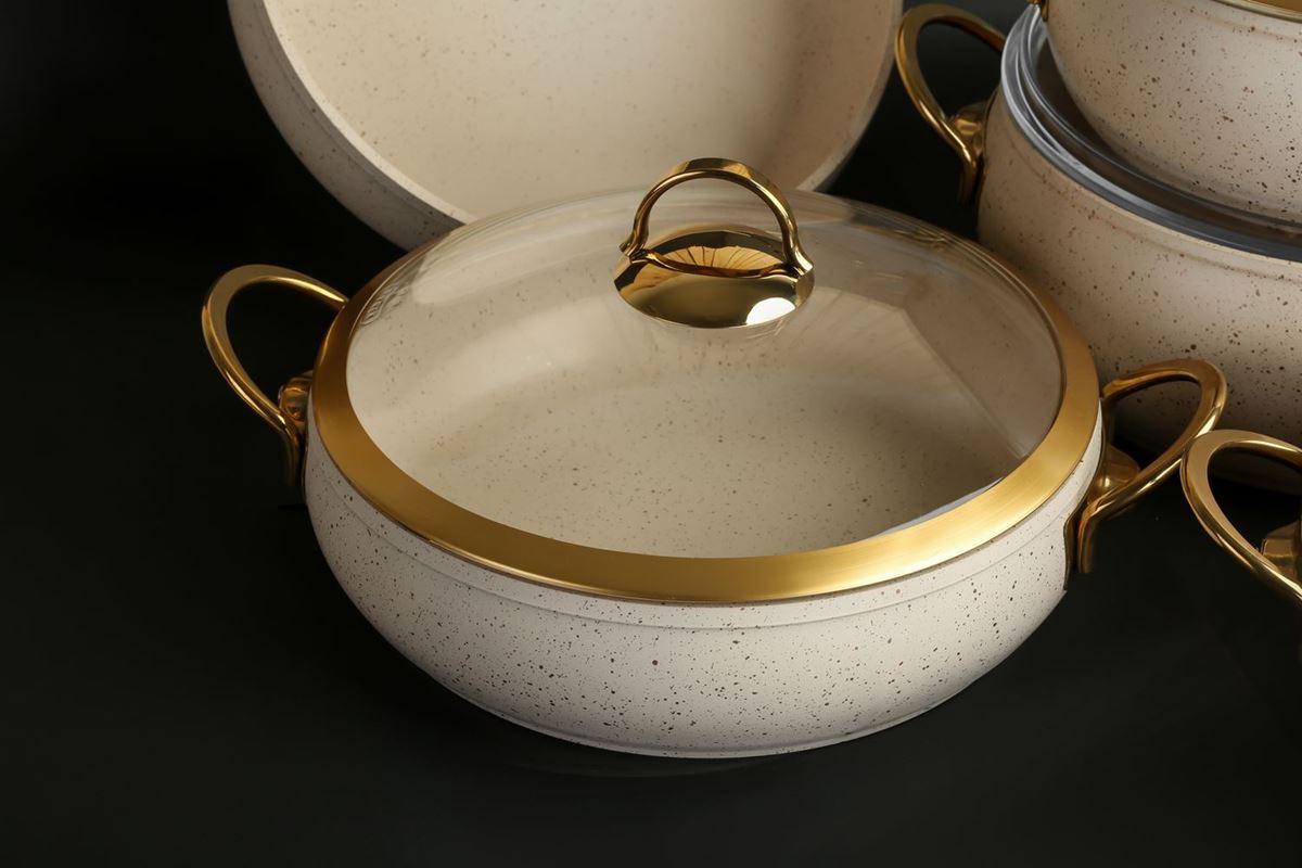 Picture of Ivory Color Granite Cookware Gold Glass Cover