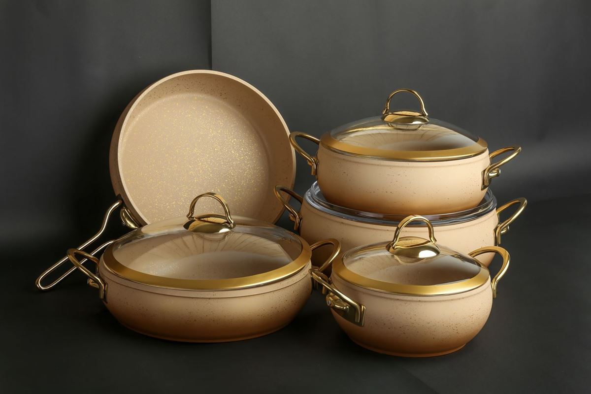 Picture of Cream Color Granite Cookware Gold Glass Cover