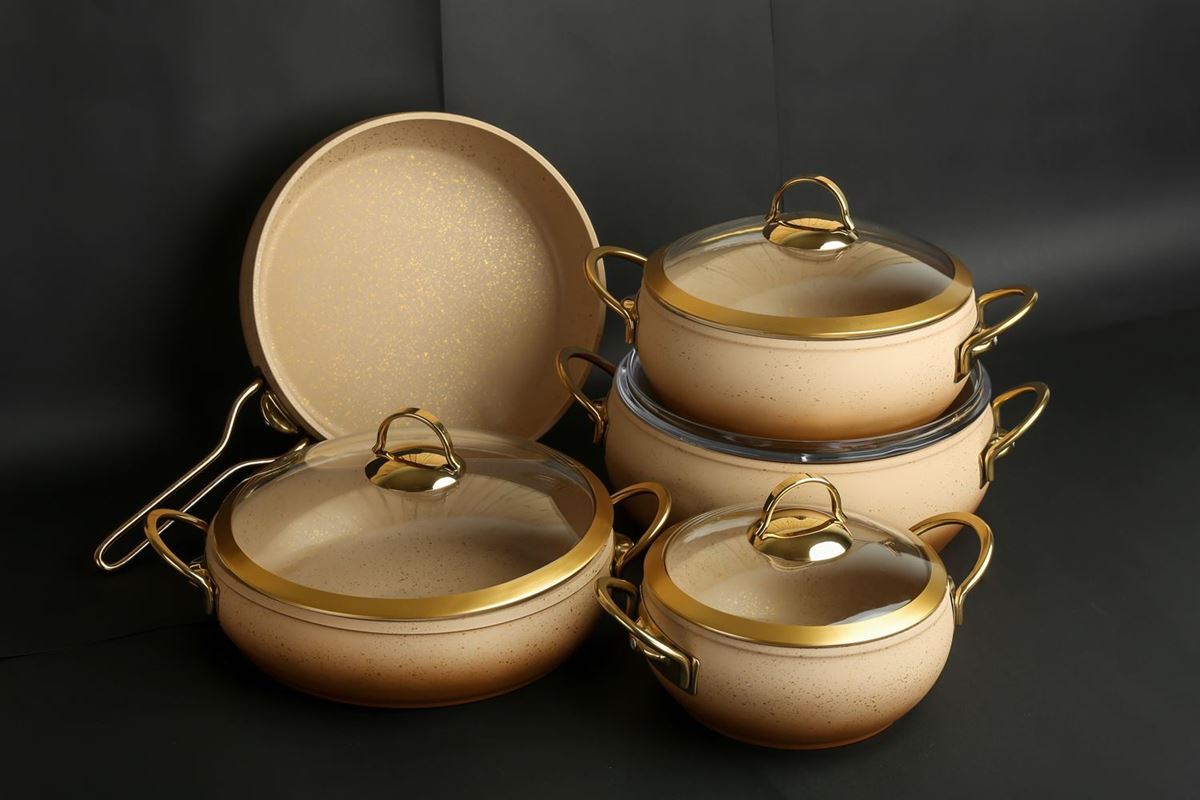 Picture of Cream Color Granite Cookware Gold Glass Cover